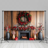 Aperturee - Aperturee Poinsettia Wreath Winter Christmas Indoor Photo Backdrop